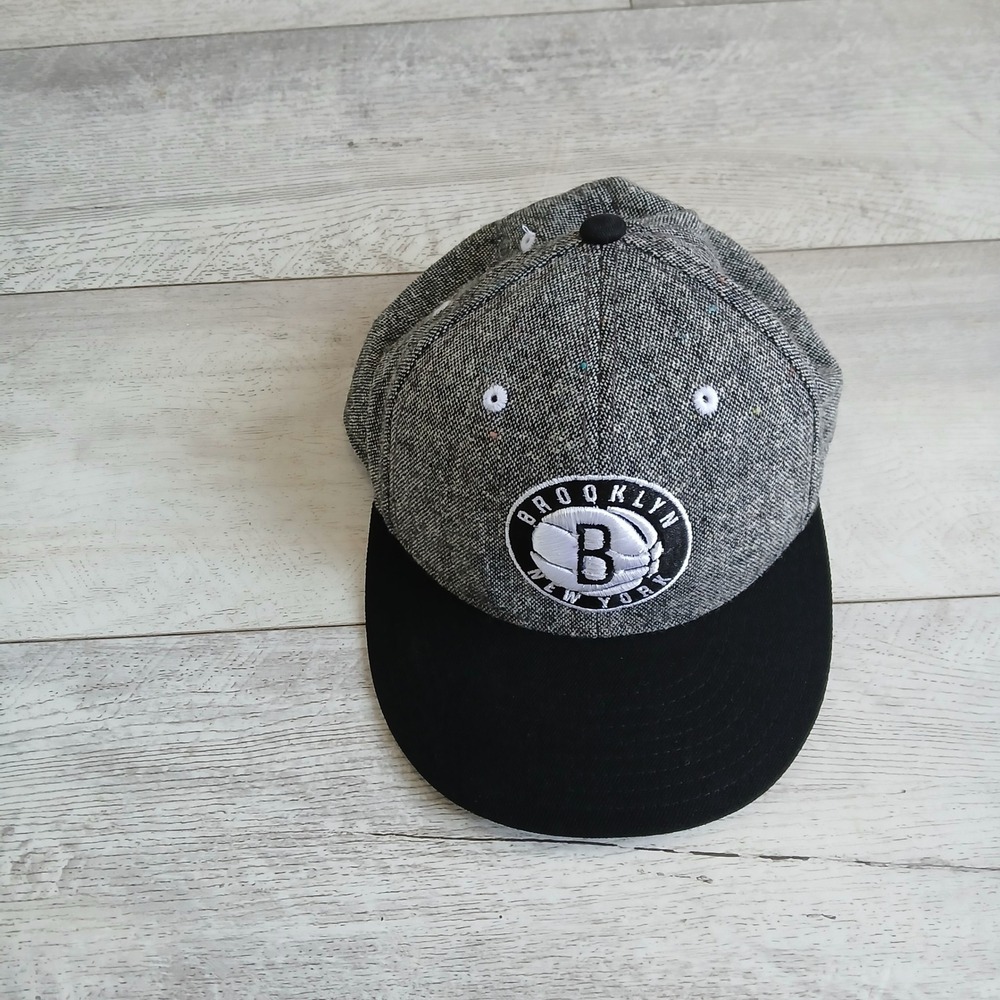 Adidas NBA Brooklyn Nets Hat Cap Gray Black Basketball Flat Brim